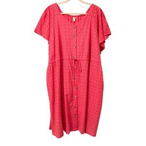Terra & Sky Plus Size Flutter Sleeve Shirt Dress Pink Eyelet Lace Size 3X EUC